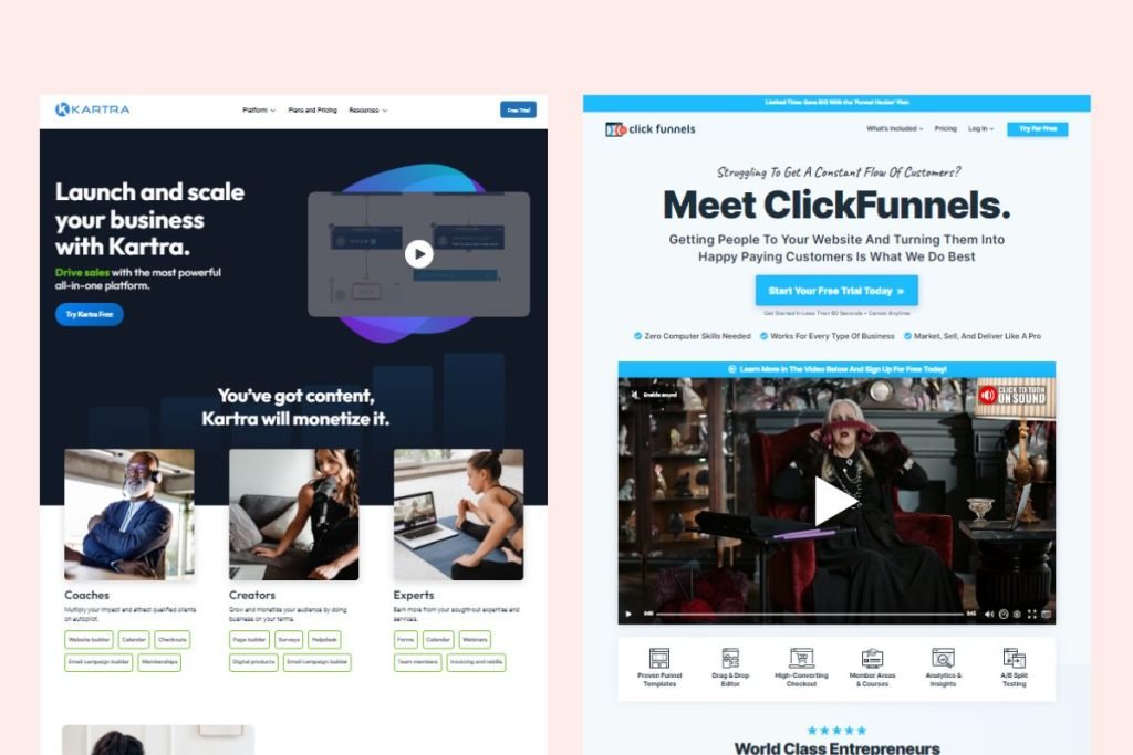 ClickFunnels vs Kartra homepage