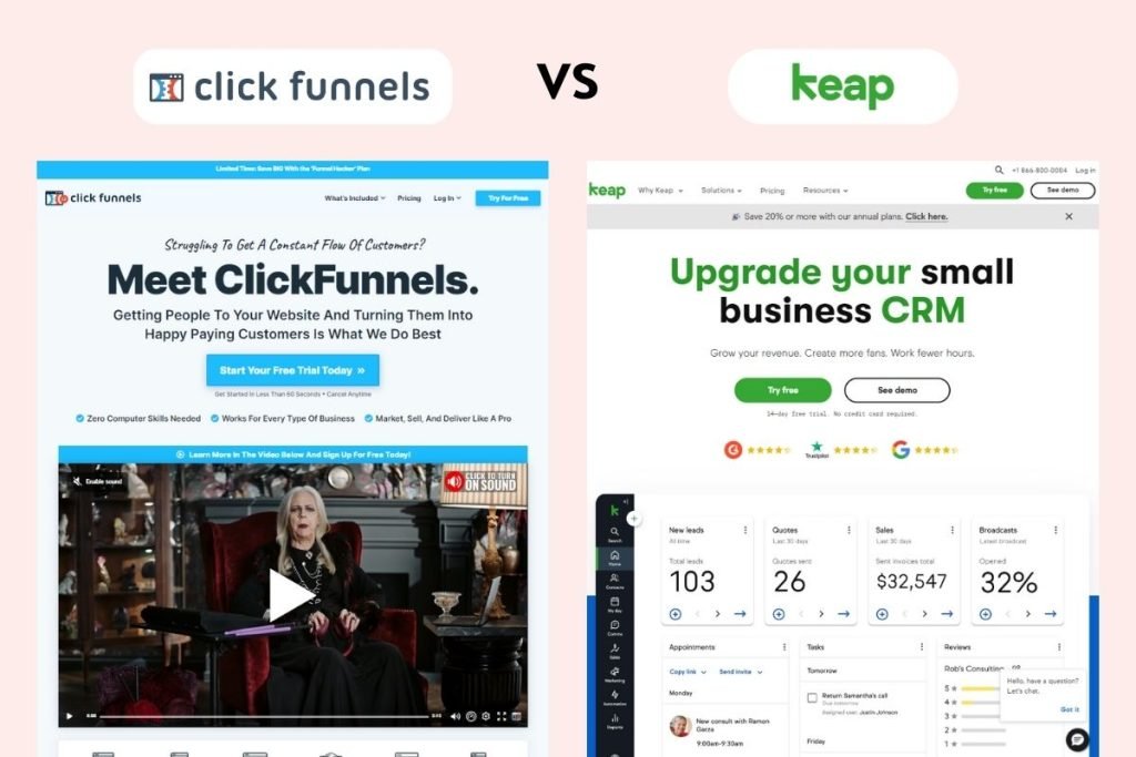 Keap vs Clickfunnels Homepage