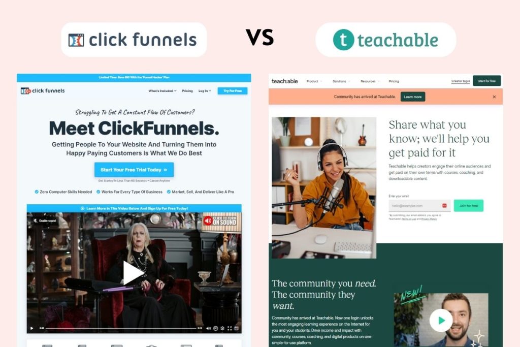 Teachable vs ClickFunnels - Homepage