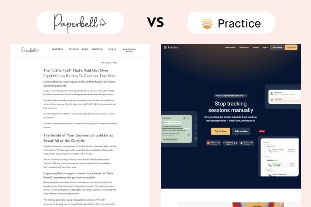 Paperbell vs Practice Homepage