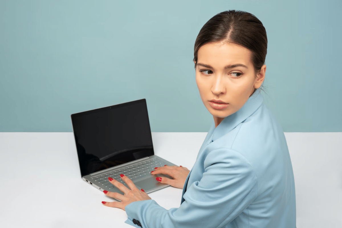 nervous woman looking behind